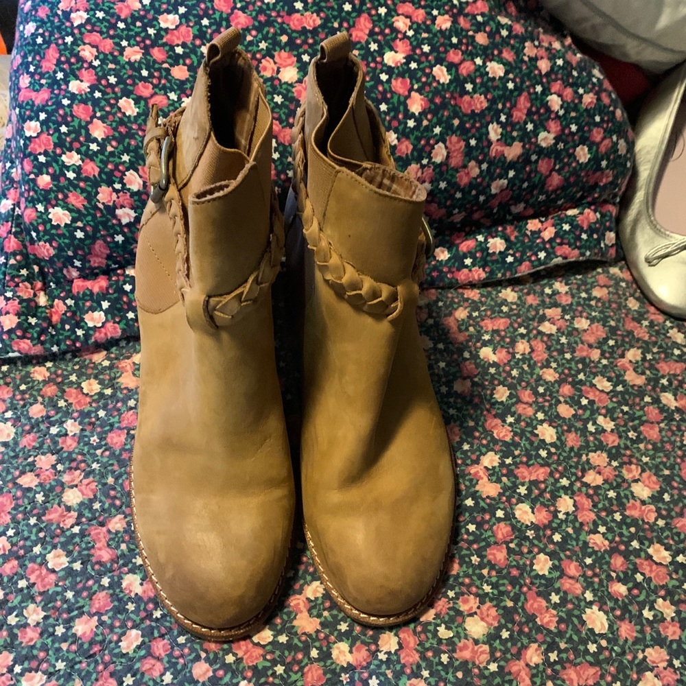 Tan leather booties